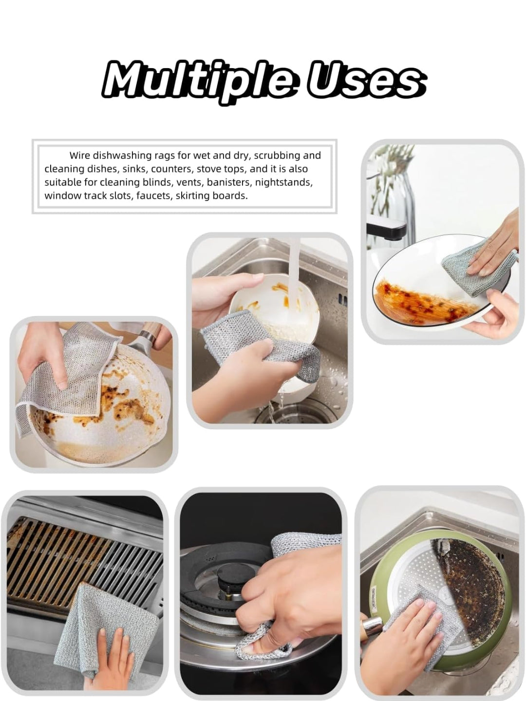 Premium Wire Dishwashing Cleaning Rags 🔥🧼 | Reusable Wet & Dry Scrubber (Pack of 10)