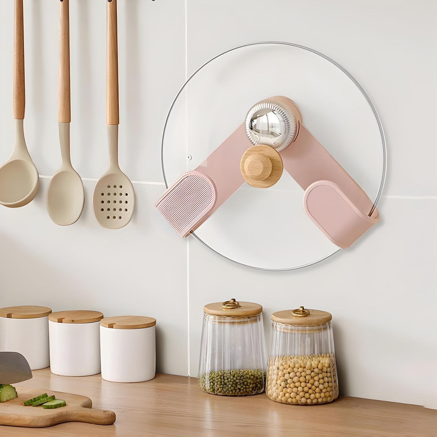 Premium Smart Suction Pot Lid Holder 🥘 | No Drill, Strong Grip & Space Saver