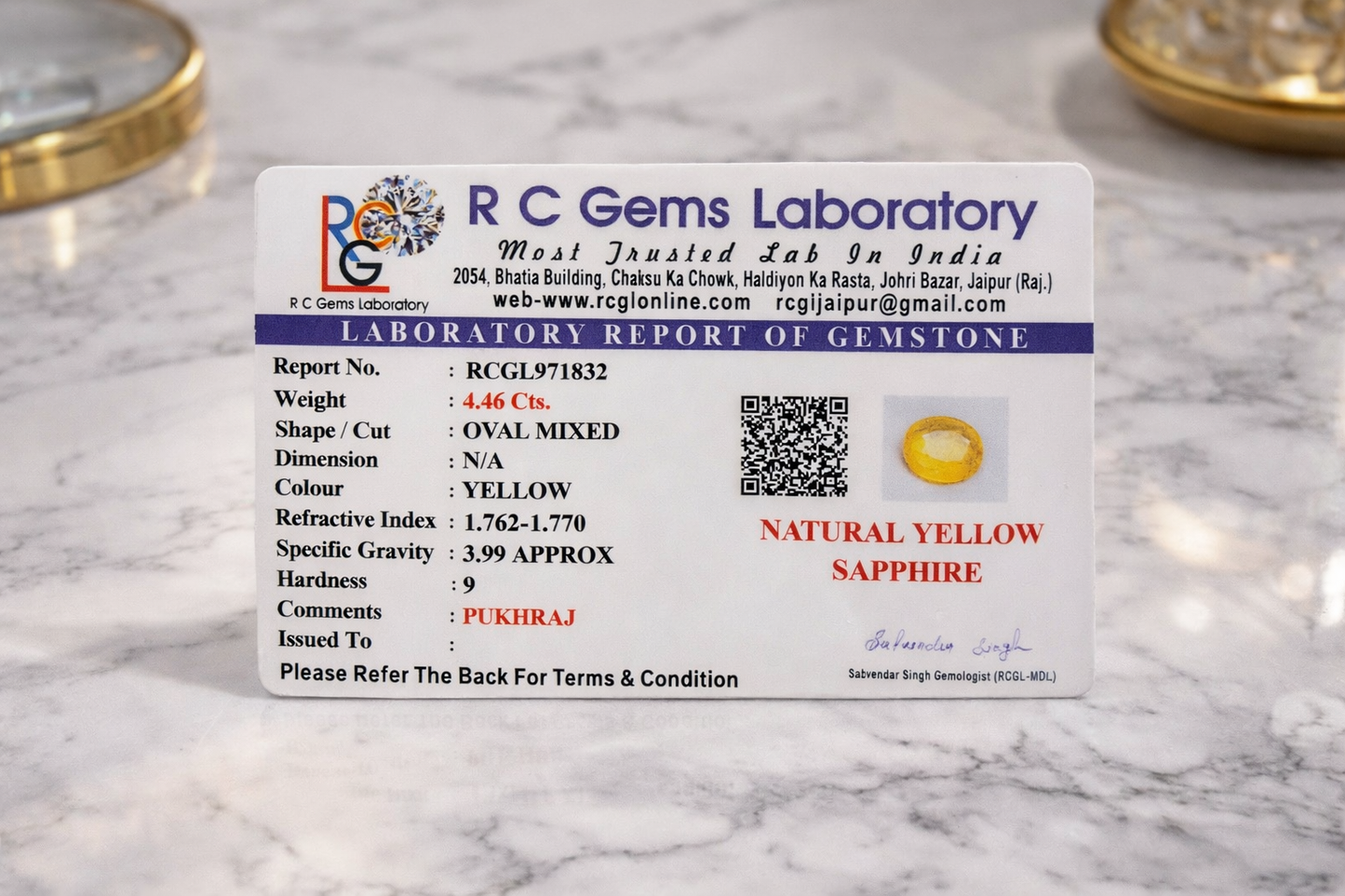 ๐ 4.46 Carat Natural Yellow Sapphire (Pukhraj) | ๐ก๏ธ Lab Certified | โ
100% Original