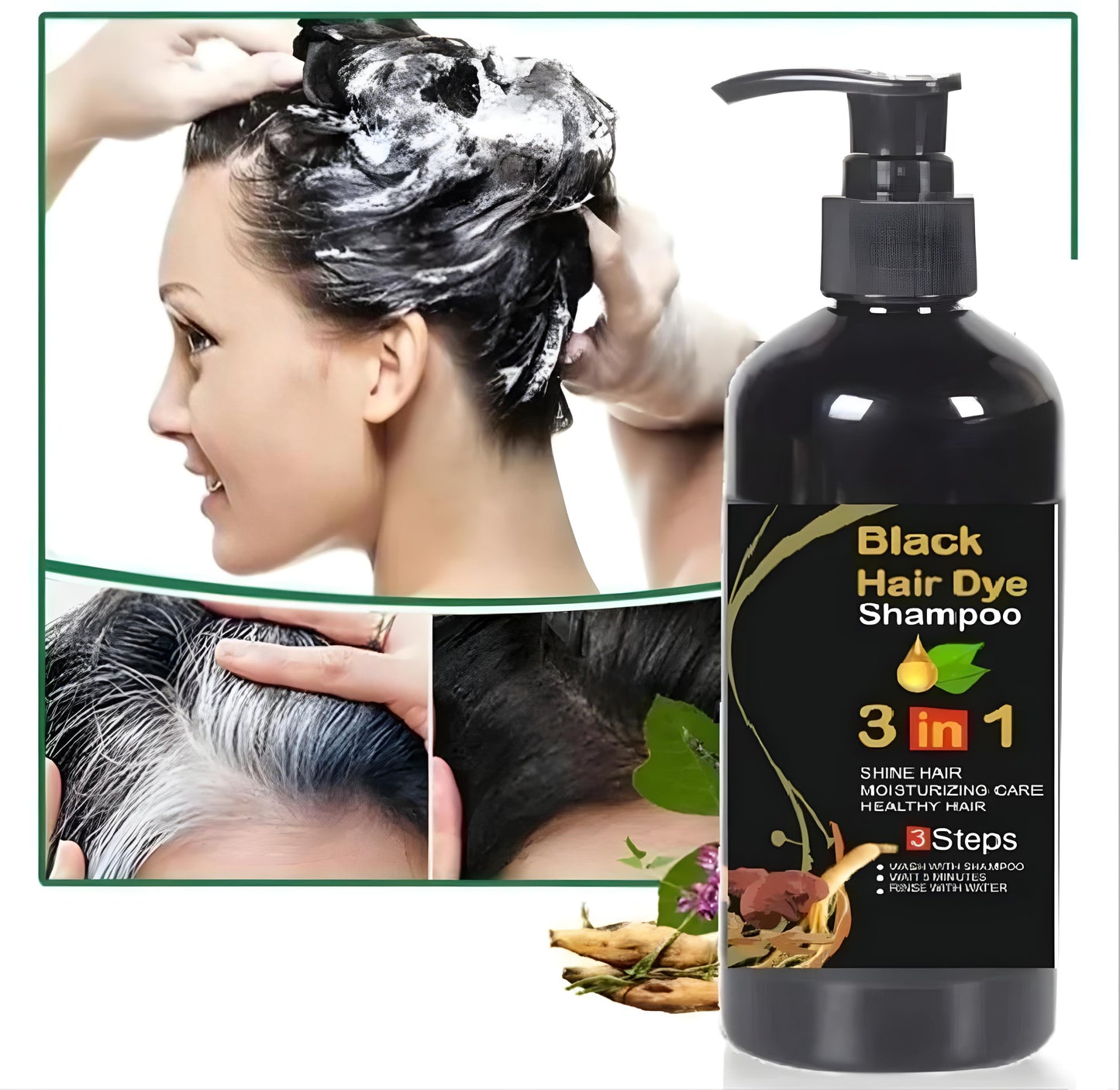 🖤✨ Unisex Instant Black Herbal Hair Dye Shampoo – 3-in-1 Grey Hair Coverage | Pack of 2 (100ml Each)