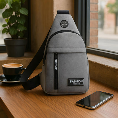 Waterproof Anti Theft Cross-body fanny pack waist bag, Shoulder Bags Chest Men Casual fashion USB Charging earphone hook Sling Travel Bag (1 Pc)