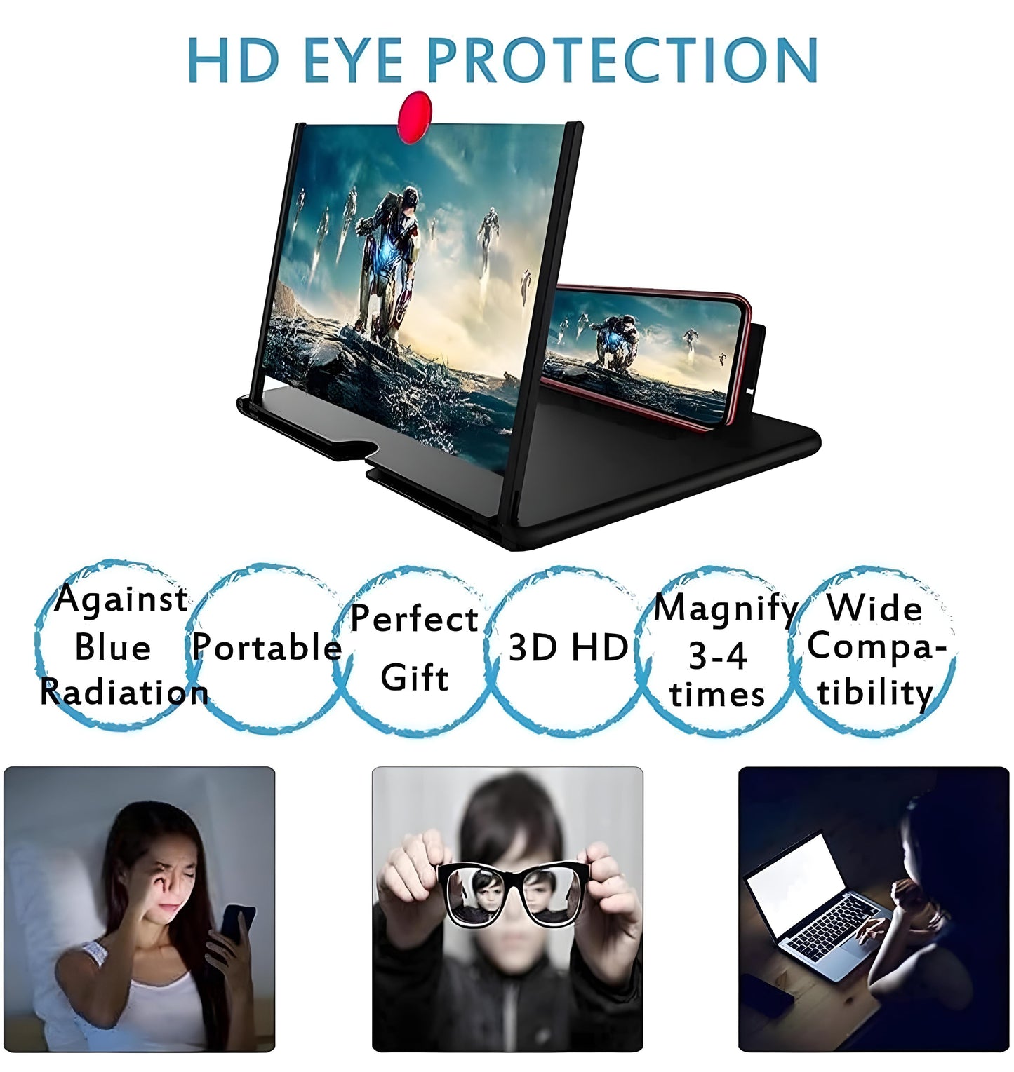 5D HD Mobile Screen Magnifier – Foldable Phone Projector Stand with Large Display, Anti-Skid Design & Eye Protection