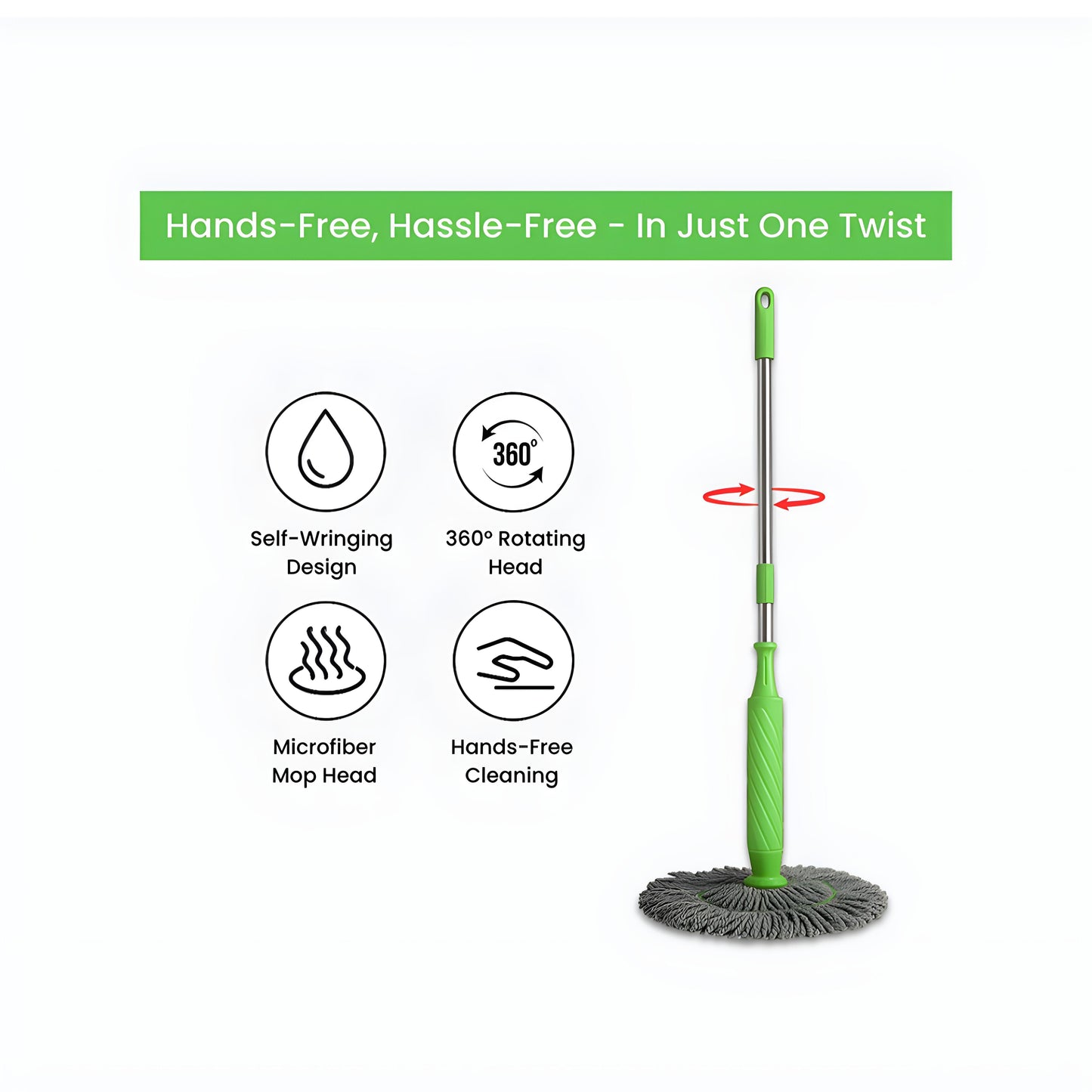 ✨ Self-Twisting 360° Water Rotating Mop ✨
Spin. Twist. Shine. — The Smart Way to Clean! 💧🌀