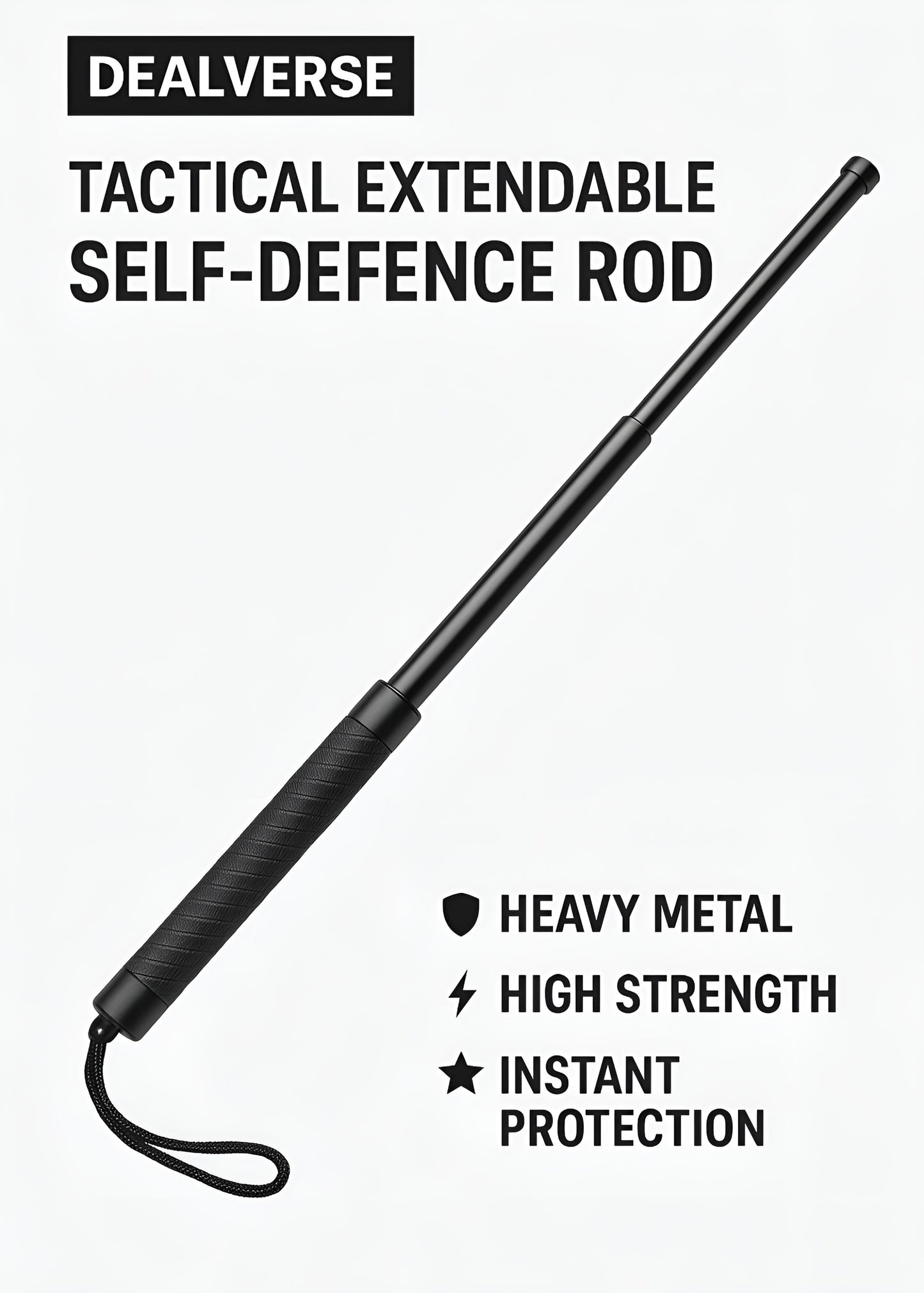 Dealverse Tactical Extendable Self-Defence Rod – Heavy Metal • High Strength • Instant Protection