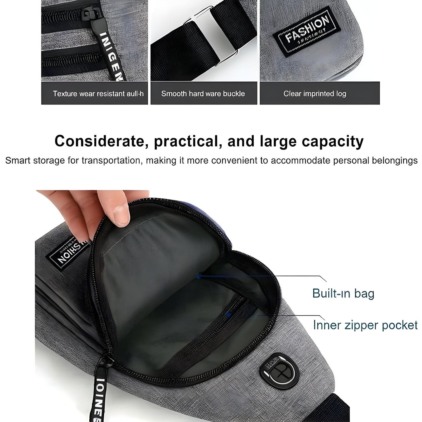 Waterproof Anti Theft Cross-body fanny pack waist bag, Shoulder Bags Chest Men Casual fashion USB Charging earphone hook Sling Travel Bag (1 Pc)