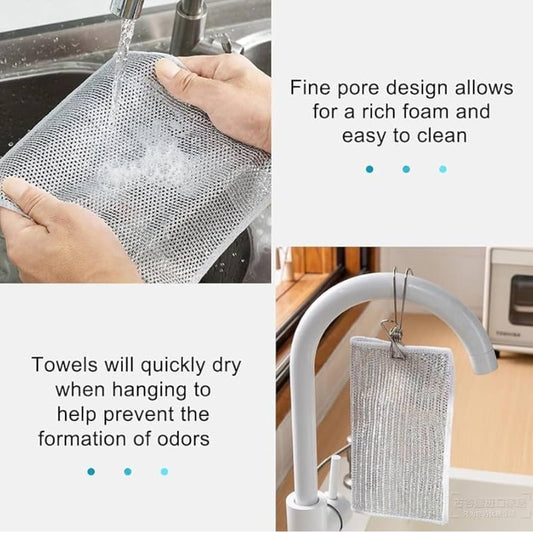 Premium Wire Dishwashing Cleaning Rags 🔥🧼 | Reusable Wet & Dry Scrubber (Pack of 10)