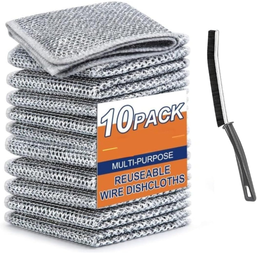 Premium Wire Dishwashing Cleaning Rags 🔥🧼 | Reusable Wet & Dry Scrubber (Pack of 10)