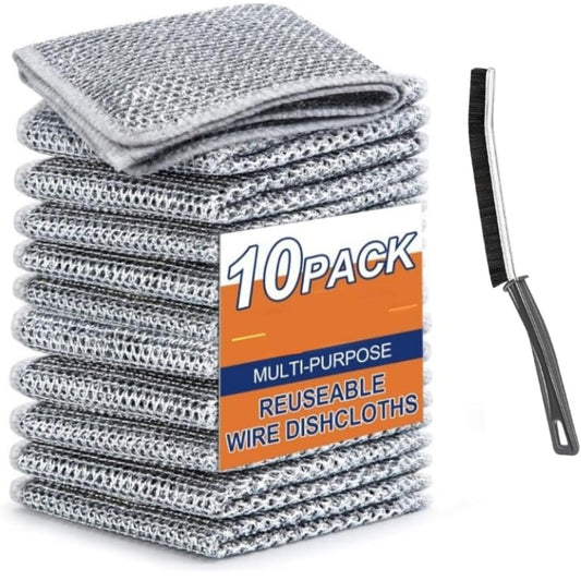 Premium Wire Dishwashing Cleaning Rags 🔥🧼 | Reusable Wet & Dry Scrubber (Pack of 10)