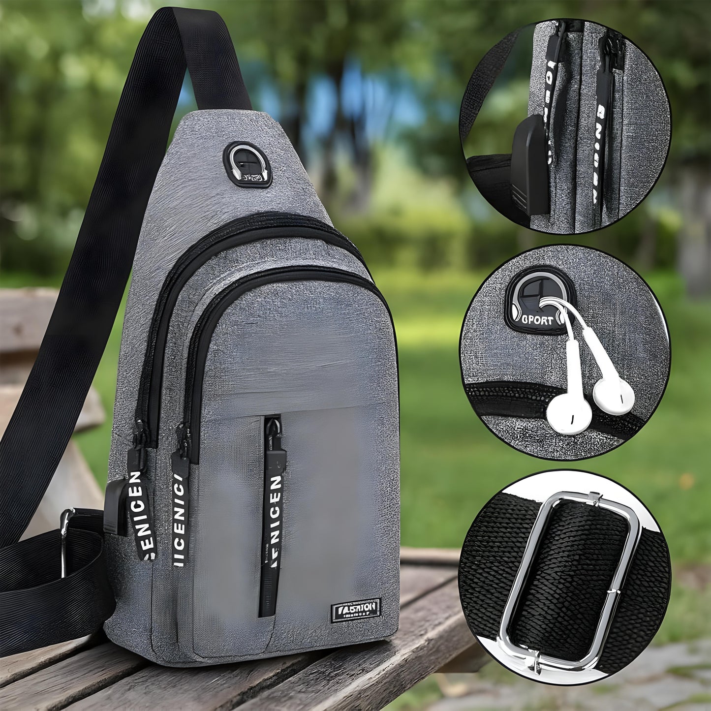 Waterproof Anti Theft Cross-body fanny pack waist bag, Shoulder Bags Chest Men Casual fashion USB Charging earphone hook Sling Travel Bag (1 Pc)