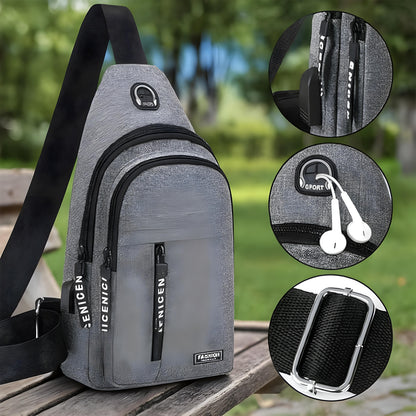 Waterproof Anti Theft Cross-body fanny pack waist bag, Shoulder Bags Chest Men Casual fashion USB Charging earphone hook Sling Travel Bag (1 Pc)