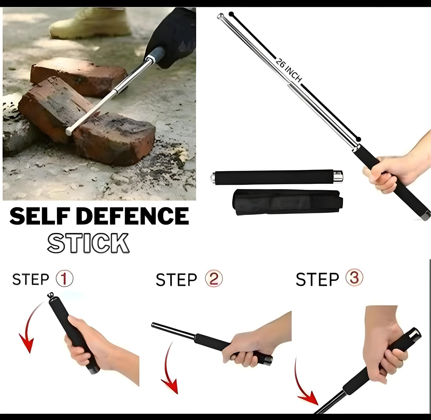Dealverse Tactical Extendable Self-Defence Rod – Heavy Metal • High Strength • Instant Protection