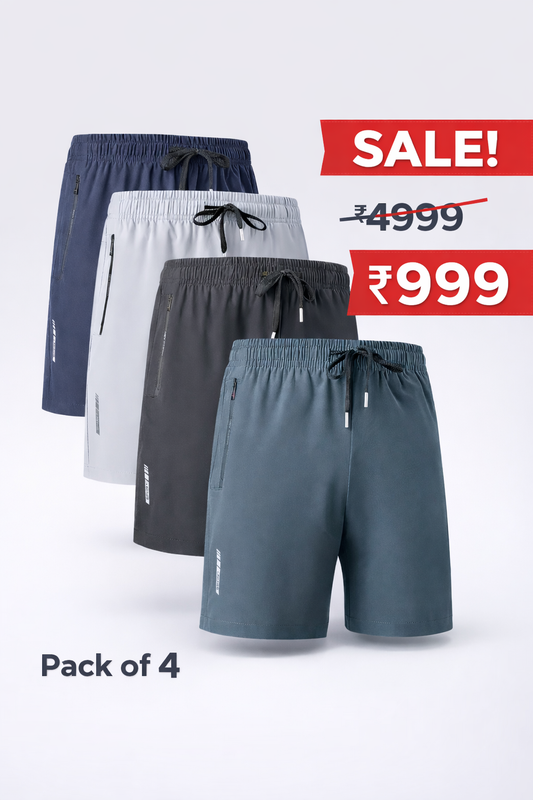 🔥👕 Men’s Stretchable Cotton Shorts – Pack of 4 | Soft Fabric, Breathable & Daily Wear